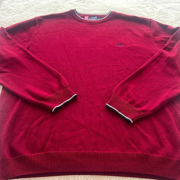 Ralph Lauren Chaps Men’s Large Burgundy 100% Cotton Crew Neck Navy / Gray NWOT - Picture 8 of 15